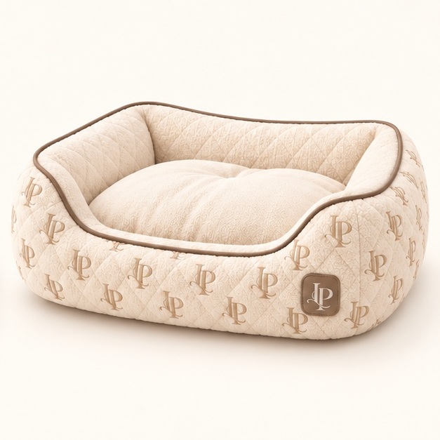 Ivory atelier bed in cream LP monogram jacquard