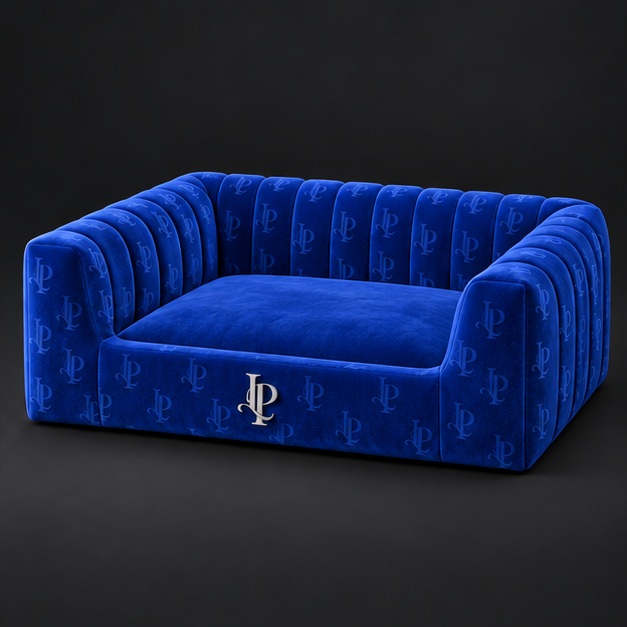 District lounge in cobalt velvet