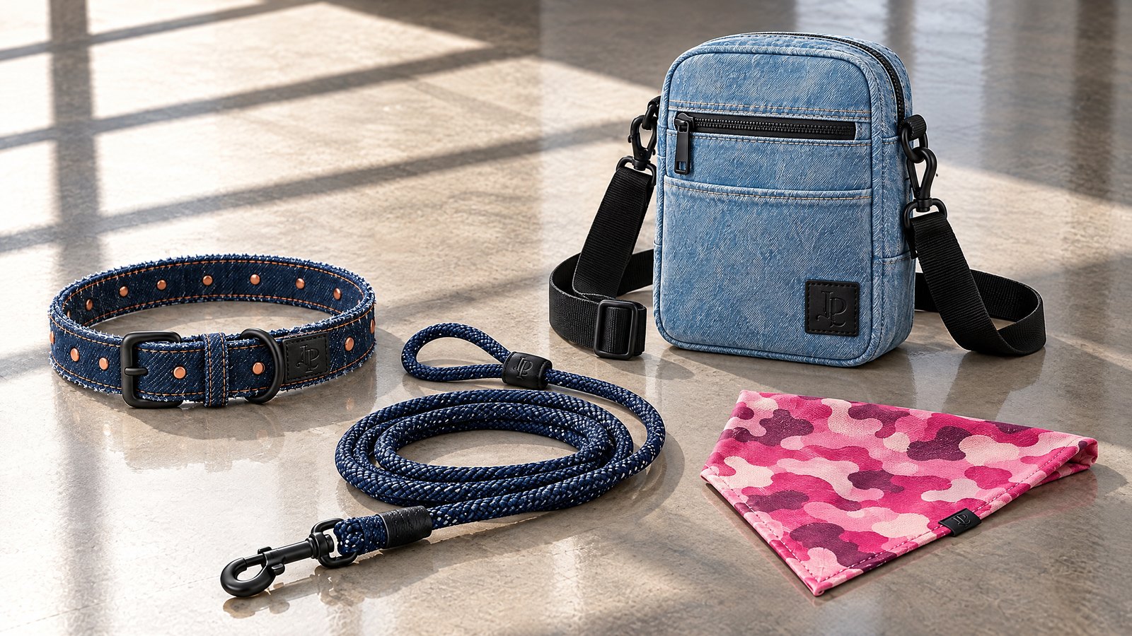 The Béton kit in indigo and washed denim and pink camo on concrete